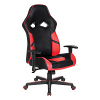 OSP Home Furnishings VPR25-RD Vapor Gaming Chair in Black Faux Leather with Red Accents